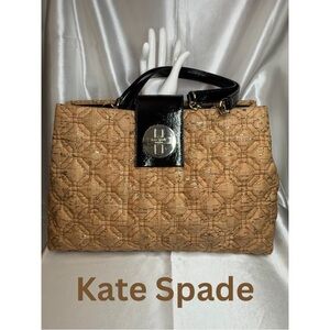 Kate Spade New York Tote Bag Quilted Tan Gold Metallic Shoulder Bag Designer